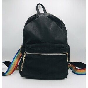 Betsey Johnson Women's Size Medium Backpack Leopard On Black Rainbow Straps